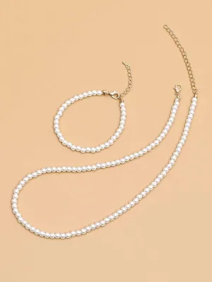10878 1b-01-41 Collar de perlas de fantasia con pulsera