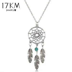 17KM collares Vintage Dream Catcher Leaves collier Pendant Necklace kettingen Silver Color Girl Bib Chokers Pendants & Necklaces