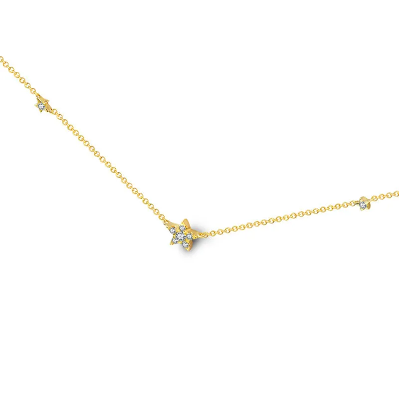 18k Gold Triple Star Shape Diamond Necklace / Choker