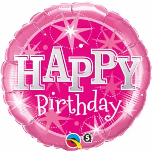 18" Redondo, Happy Birthday, Chispas Rosadas