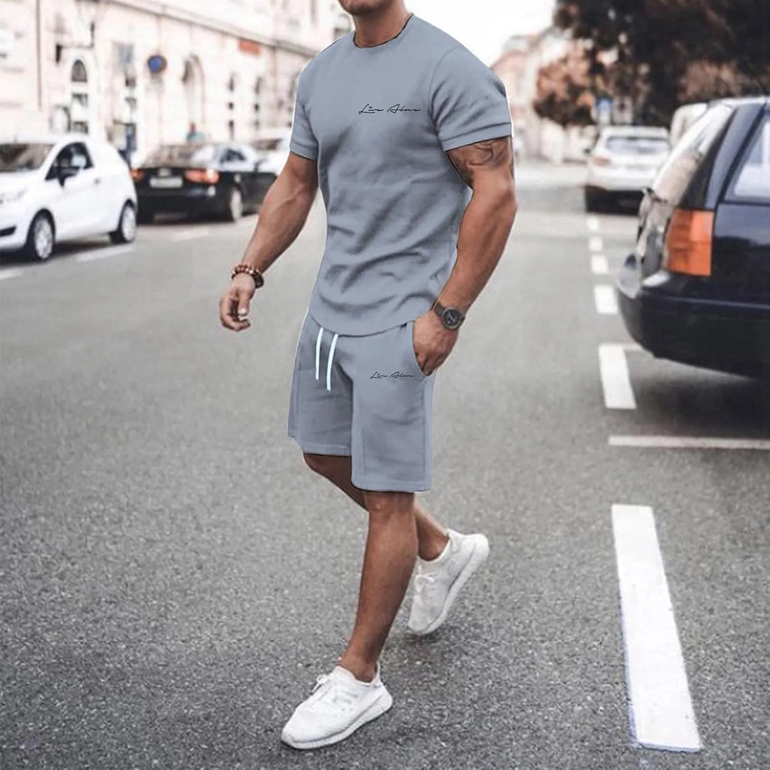 2 Piece Set for Men Mens Outfits Short Sleeve Athletic Sweatsuit Summer Tracksuit Sets Workout Tops Sportwear