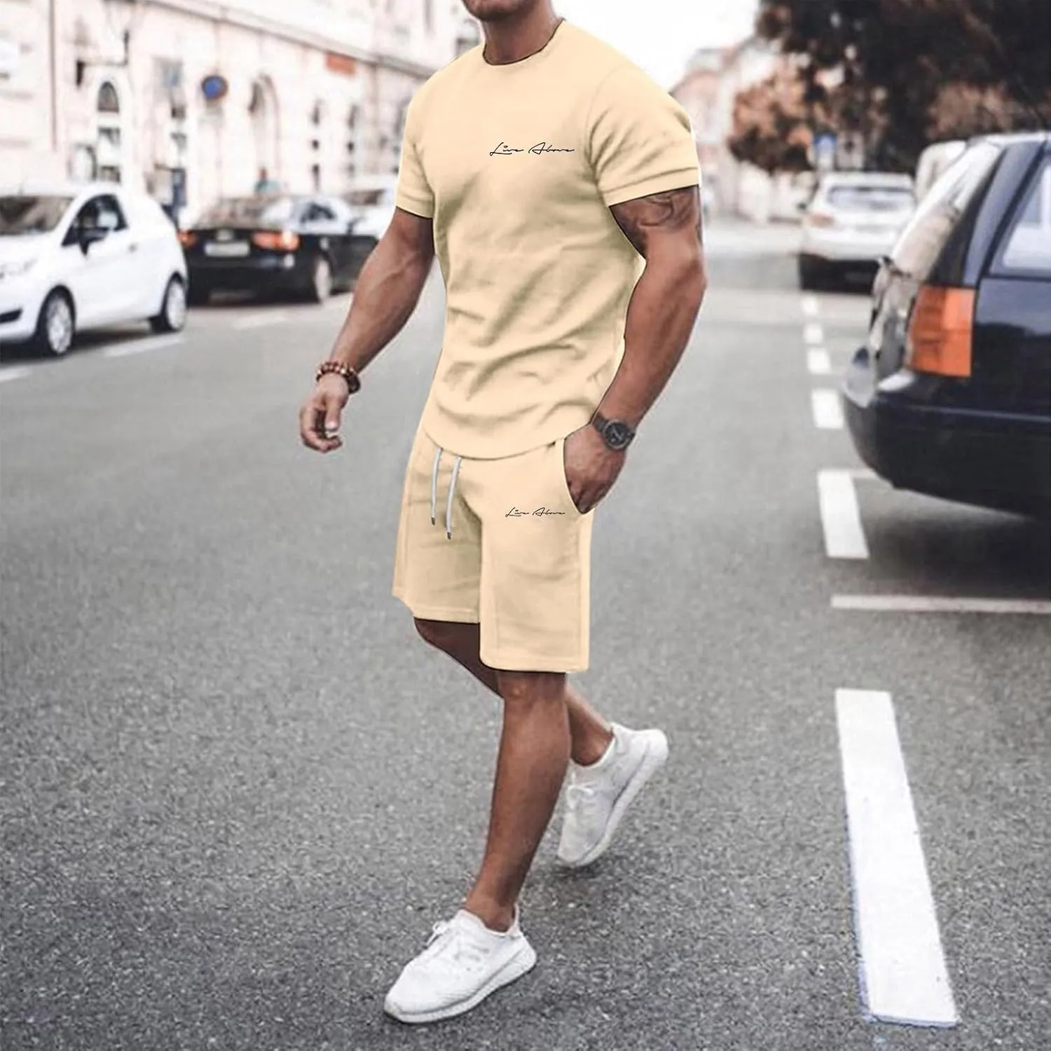 2 Piece Set for Men Mens Outfits Short Sleeve Athletic Sweatsuit Summer Tracksuit Sets Workout Tops Sportwear