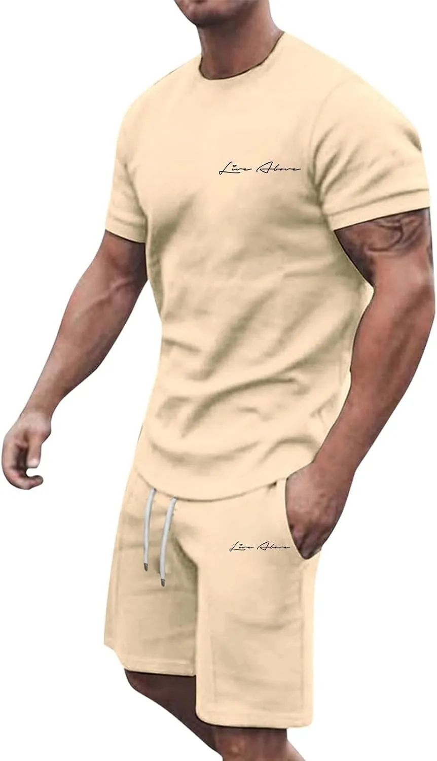2 Piece Set for Men Mens Outfits Short Sleeve Athletic Sweatsuit Summer Tracksuit Sets Workout Tops Sportwear