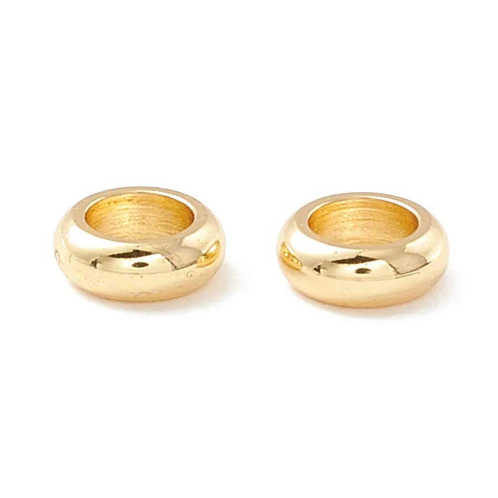 201 Stainless Steel Spacer Beads, Flat Round, Real Gold Color