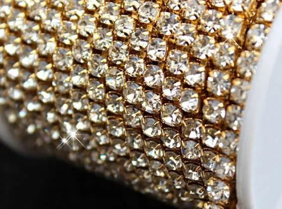 3 Feet/1 Yard SS18 4.3mm Rhinestone Chain, Crystal silver or gold Plated, Wedding Cake Banding.