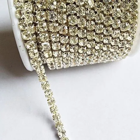 3 Feet/1 Yard SS18 4.3mm Rhinestone Chain, Crystal silver or gold Plated, Wedding Cake Banding.