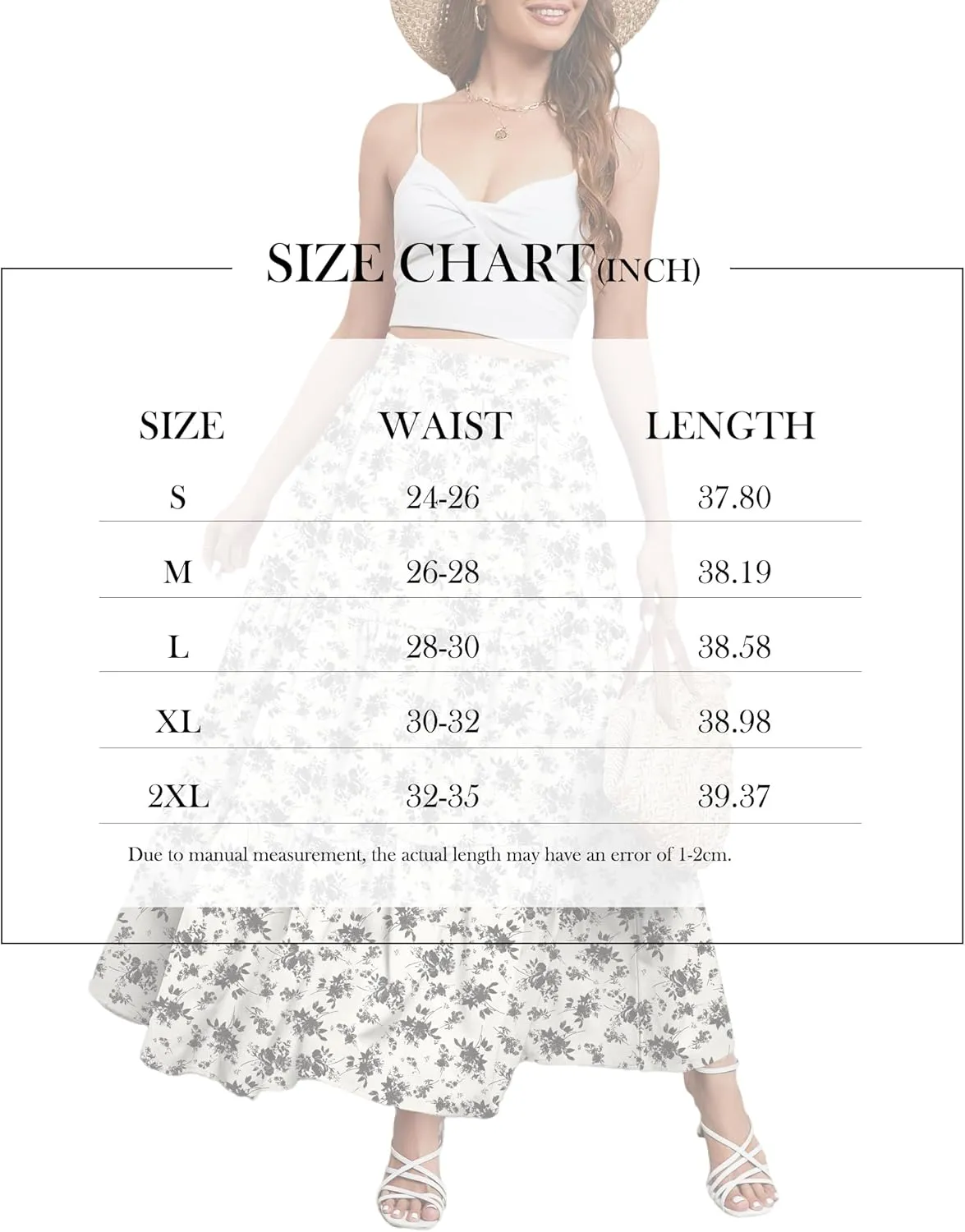 Arolina Maxi Skirt for Women Summer Boho Elastic High Waist Pleated A-Line Flowy Ruffle Swing Tiered Long Beach Skirt Dress