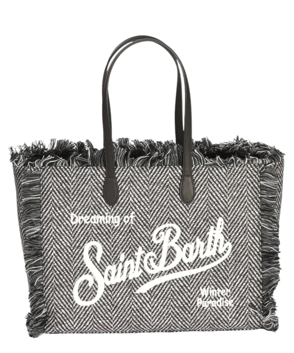 Borsa Vanity Donegal Herringbone con Frange e Tessuto in Lana