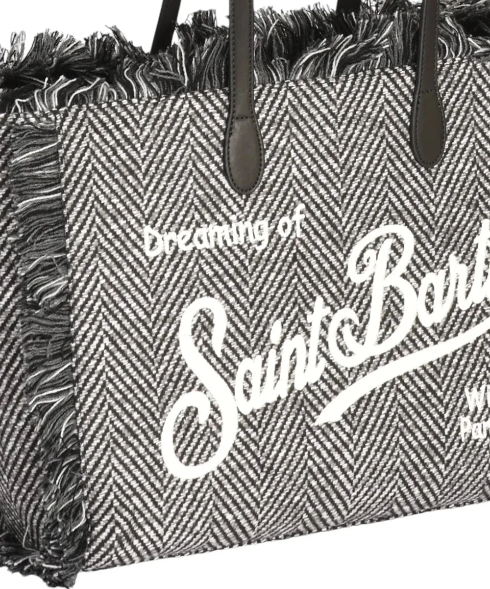Borsa Vanity Donegal Herringbone con Frange e Tessuto in Lana