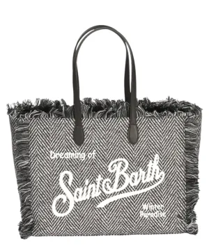 Borsa Vanity Donegal Herringbone con Frange e Tessuto in Lana