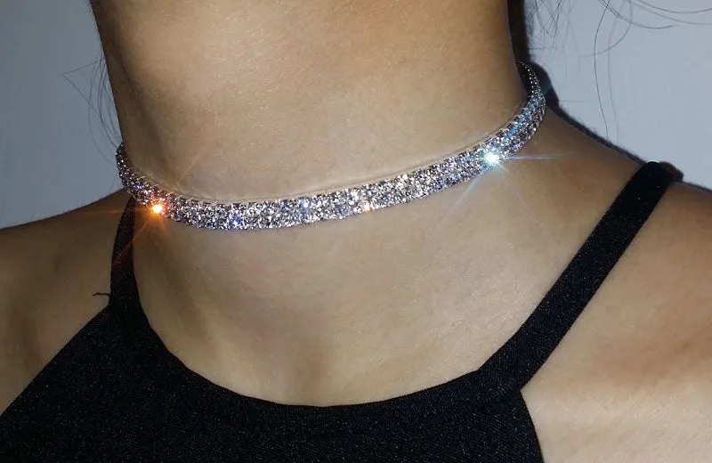 Bridal Wedding 2 Row Stretch Rhinestone Choker XC001