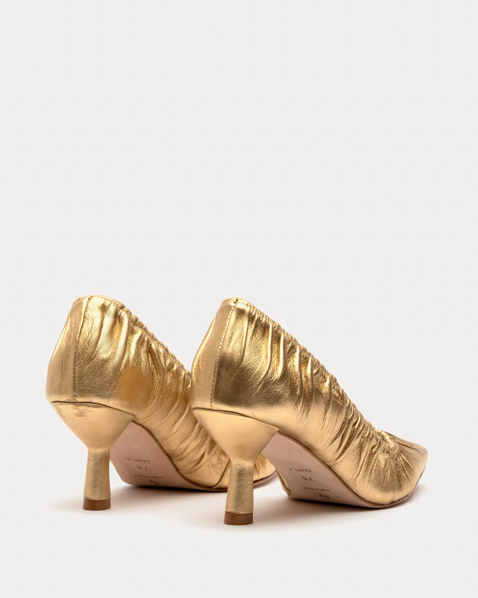 Britta Ruched Heel Metallic Leather Platino