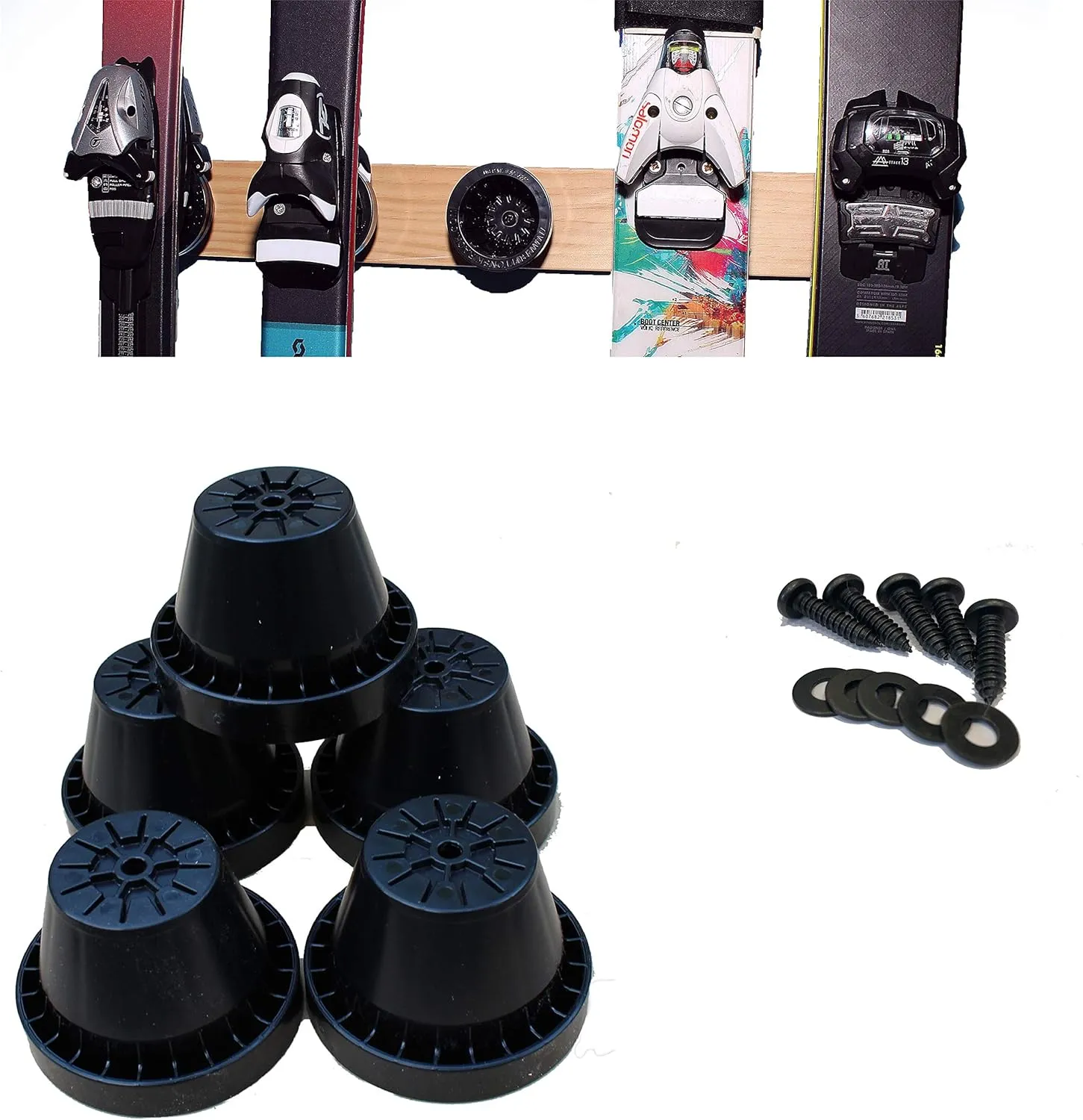Button Ski Hanger 5-Pack, 5 Individual Fixtures To Safely Store 5 Pairs Of Alpine Skis Of Any Shape Or Size (Rockers, Carvers, Racers, Kids) To Make A Wall Or Floor Ski Storage Rack