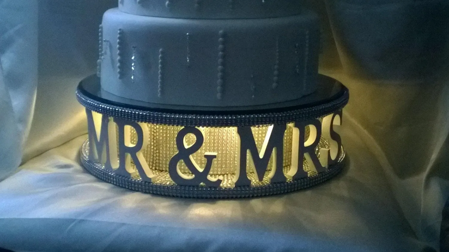 Cake stand Mr & Mrs personalised words wedding cake stand   lights [ choose from Many word options - Personalised, RHINESTONE EFFECT FINISH