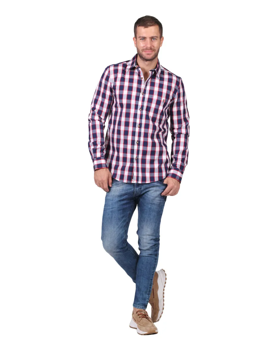 Camisas Hombre Slim Fit Manga Larga Cuadros 1 B25114
