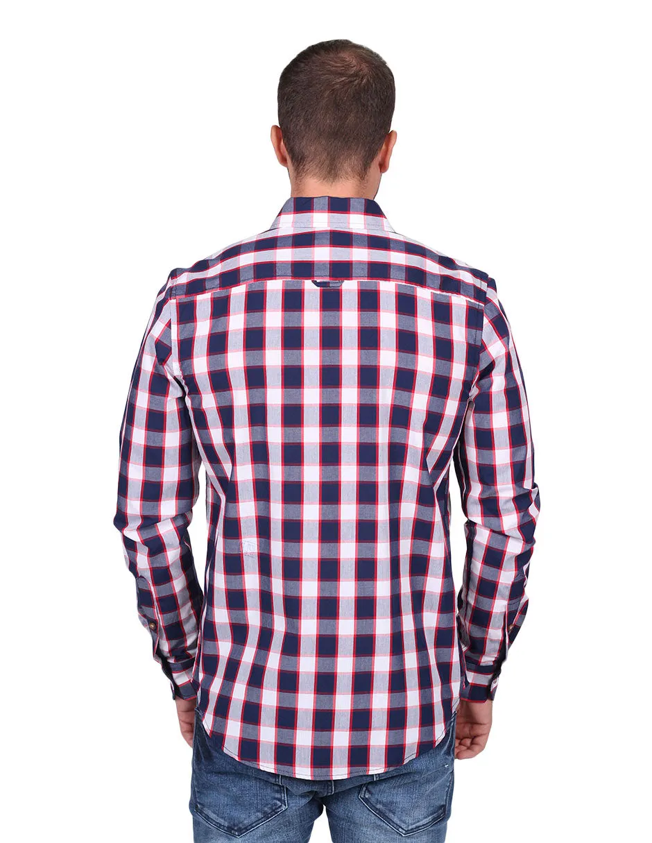 Camisas Hombre Slim Fit Manga Larga Cuadros 1 B25114