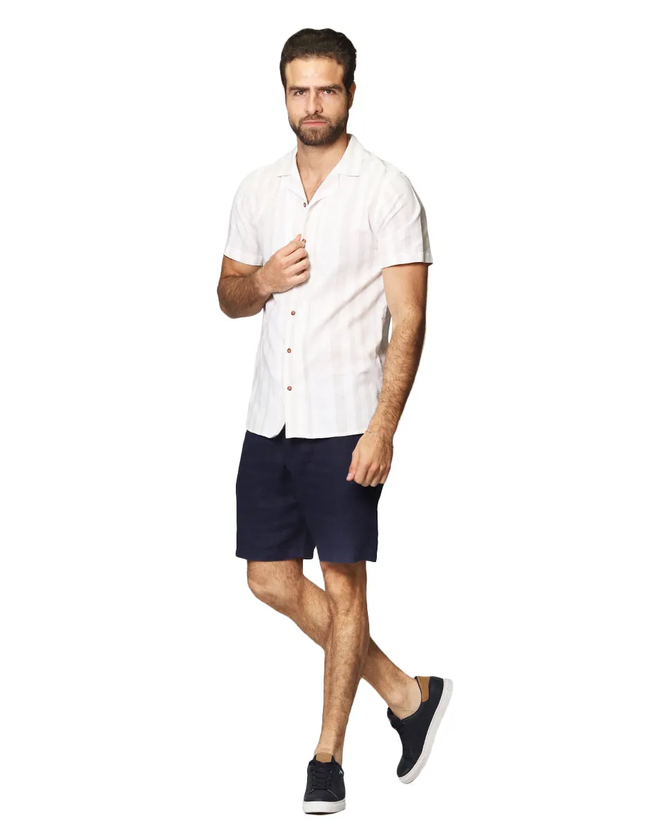 Camisas Para Hombre De Manga Corta Con Estampado De Cuadros Cuello Abierto Con Textura Relaxed Fit B41379 Beige