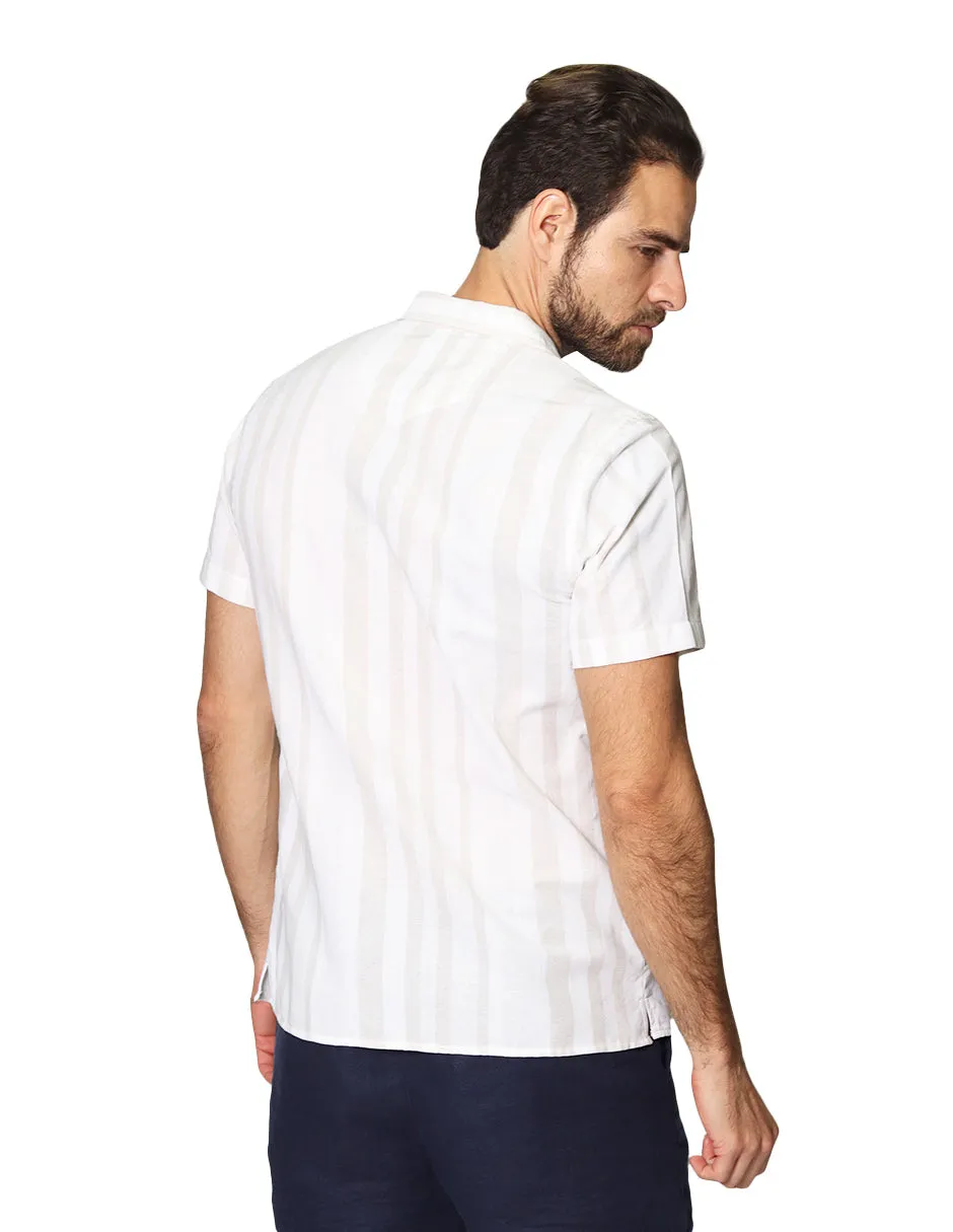 Camisas Para Hombre De Manga Corta Con Estampado De Cuadros Cuello Abierto Con Textura Relaxed Fit B41379 Beige