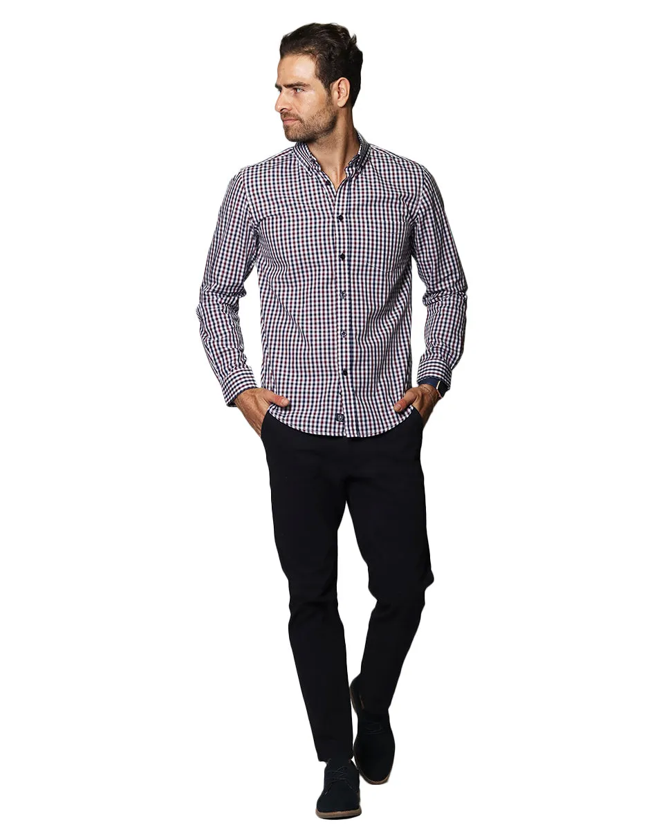 Camisas Para Hombre De Manga Larga Con Estampado de Cuadros Regular Fit B35215 Vino