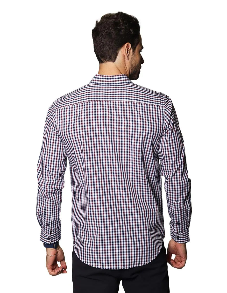 Camisas Para Hombre De Manga Larga Con Estampado de Cuadros Regular Fit B35215 Vino