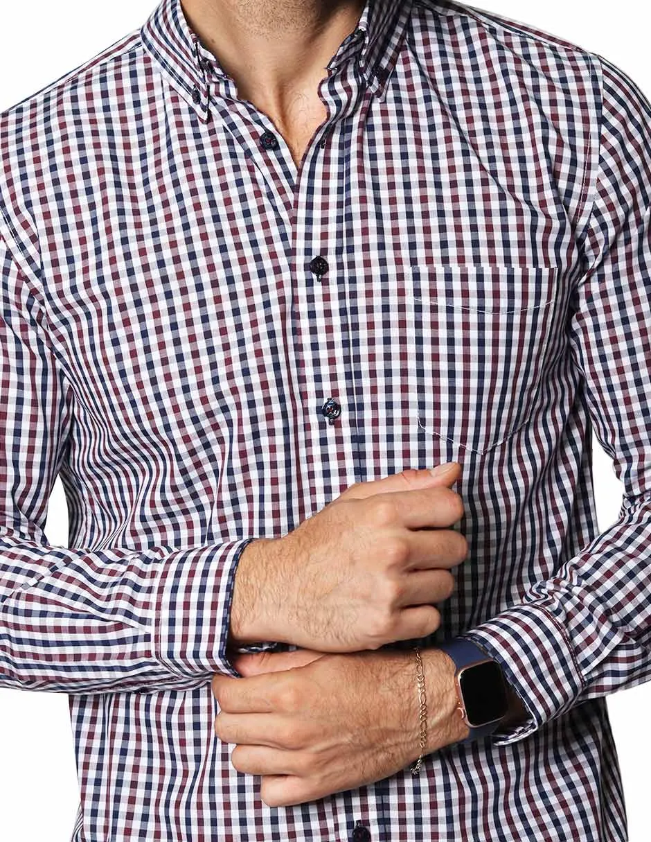 Camisas Para Hombre De Manga Larga Con Estampado de Cuadros Regular Fit B35215 Vino