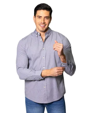 Camisas Para Hombre De Tela Mascota Con Estamado De Micro Cuadros De Manga Larga Cuello Button Down Regular Fit B41211 Negro
