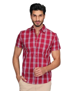 Camisas Para Hombre Manga Corta Cuadros Slim Fit Rojo B21152
