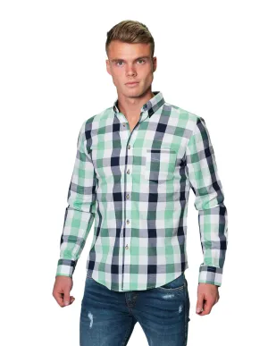 Camisas Para Hombre Manga Larga Cuadros Slim Fit B31102 Verde