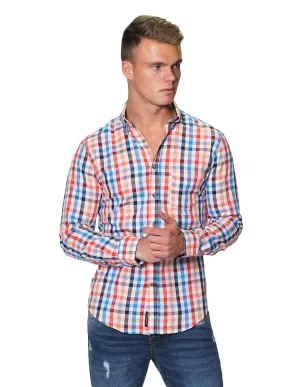 Camisas Para Hombre Manga Larga Cuadros Slim Fit B31108 Naranja