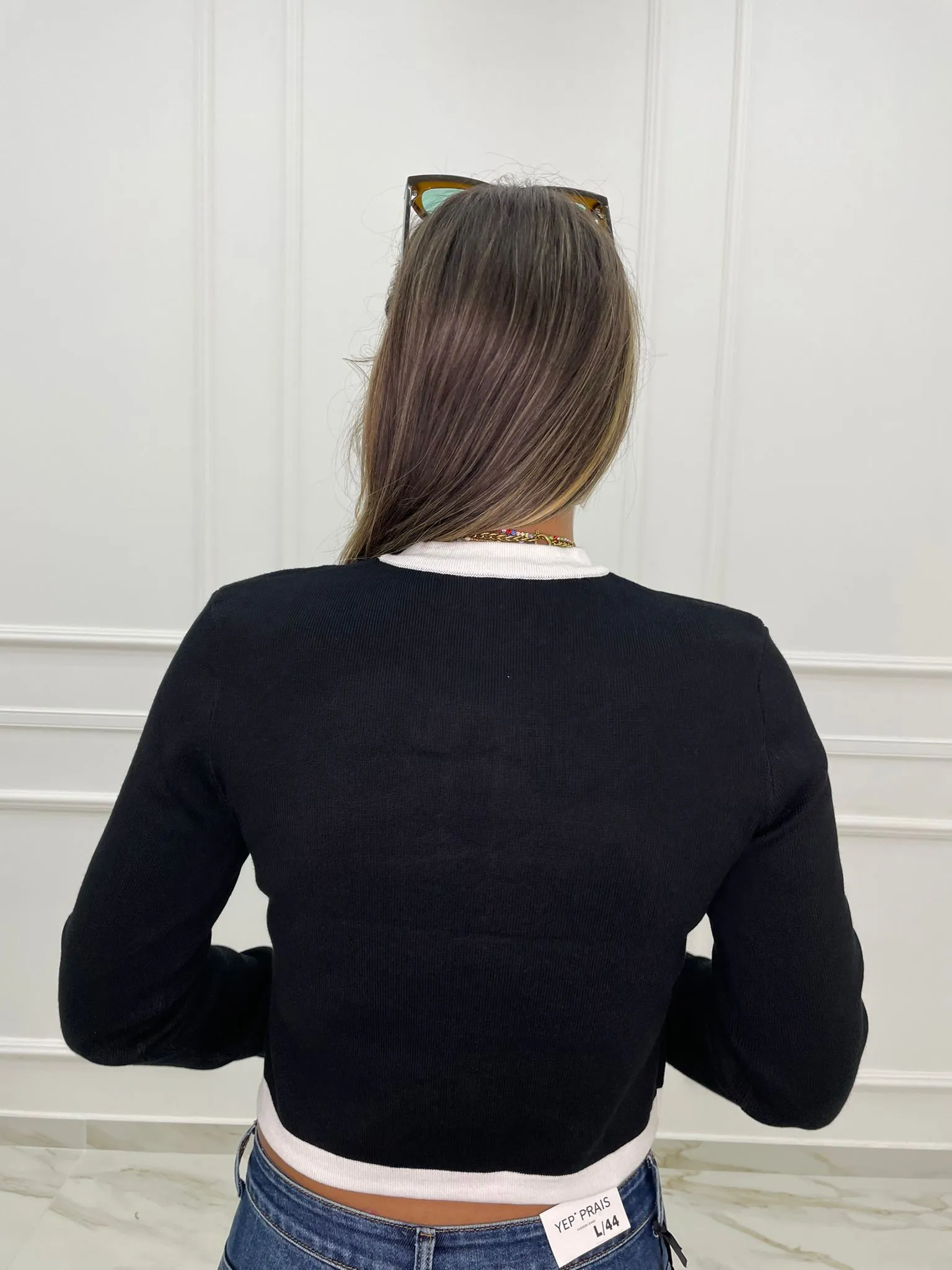 Cardigan doppio petto con bottoni oro