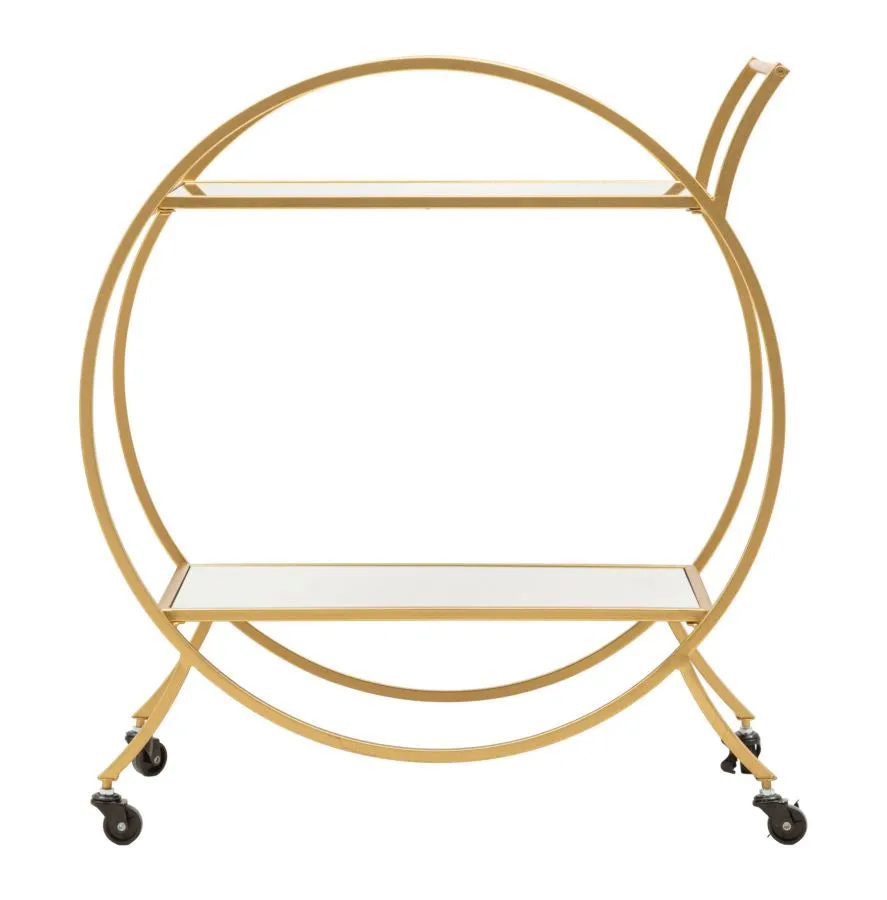 Carrello da salotto design in metallo colore oro piani con specchio cm 70x36x78h