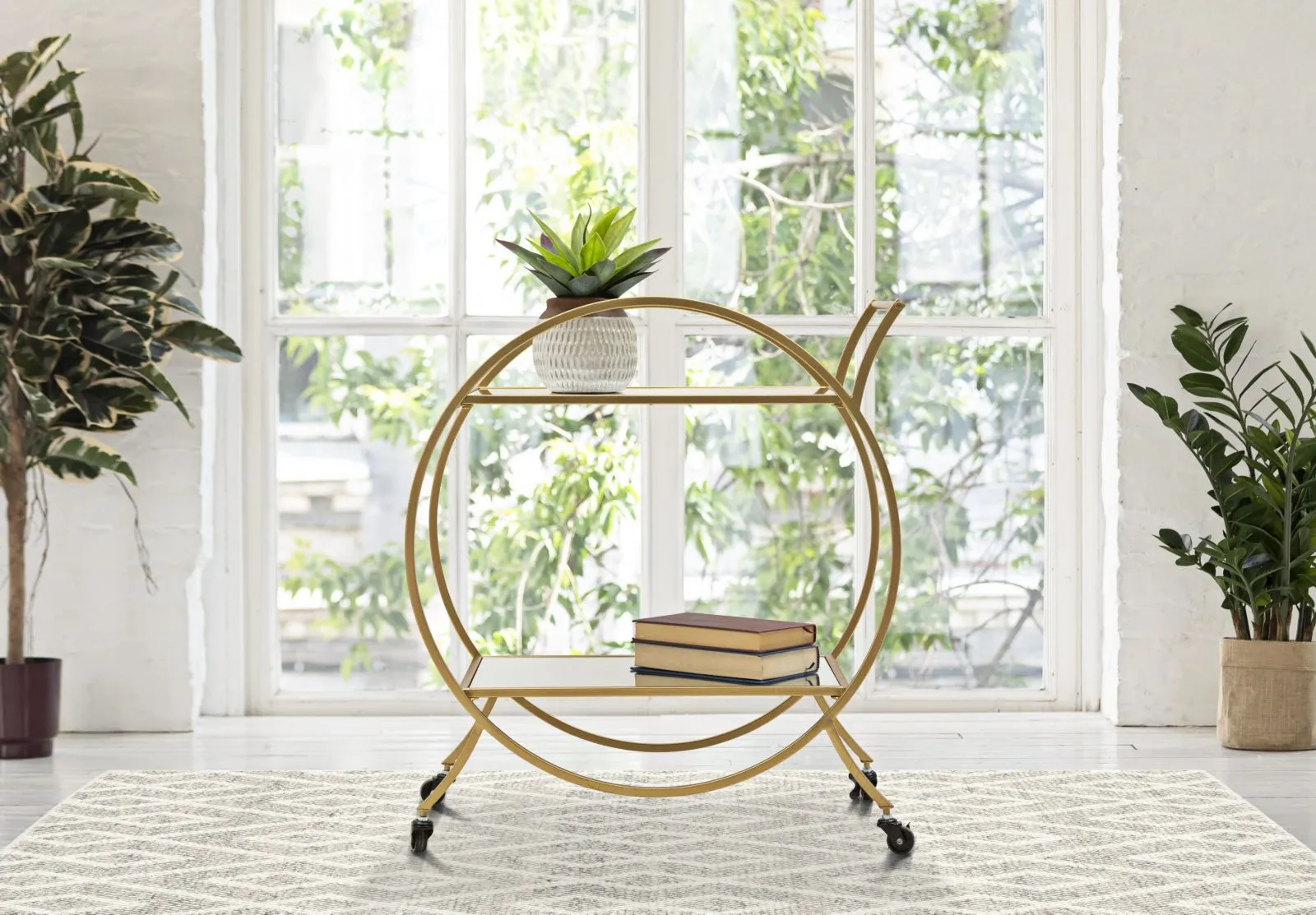 Carrello da salotto design in metallo colore oro piani con specchio cm 70x36x78h