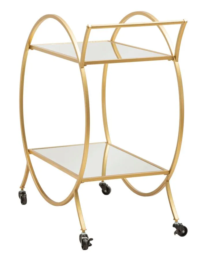 Carrello da salotto design in metallo colore oro piani con specchio cm 70x36x78h