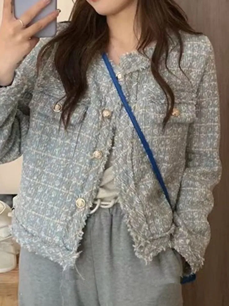 Chaqueta de lana a cuadros abrigo mujer