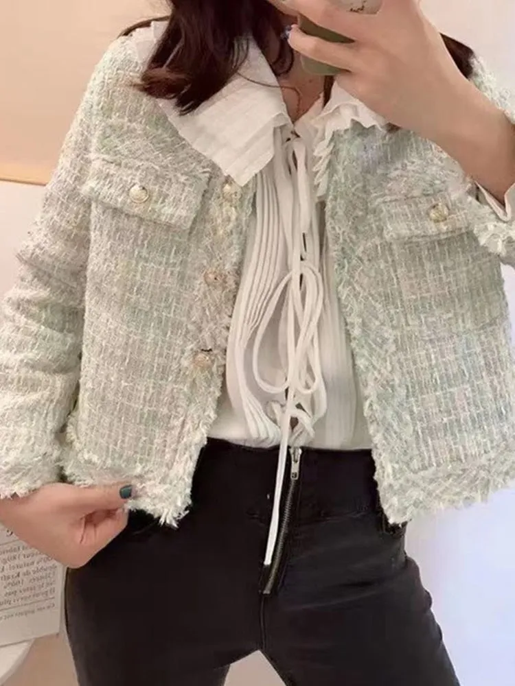 Chaqueta de lana a cuadros abrigo mujer