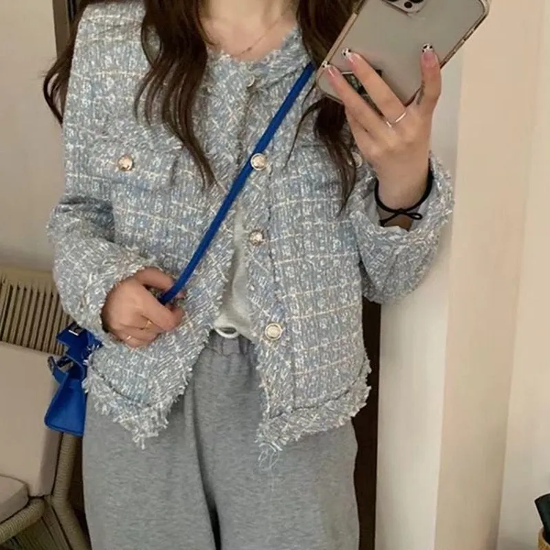 Chaqueta de lana a cuadros abrigo mujer