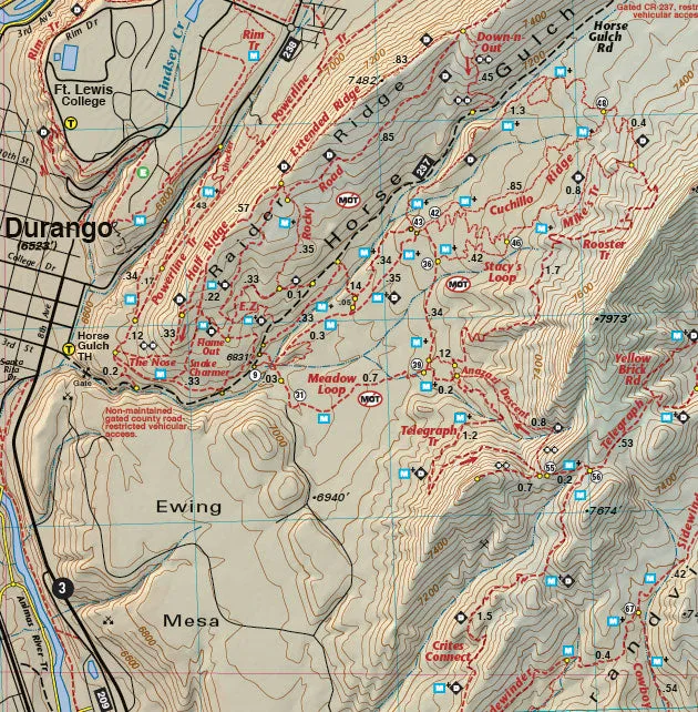 Colorado Durango Trails - Trails and Recreation Topo Map | Latitude 40°