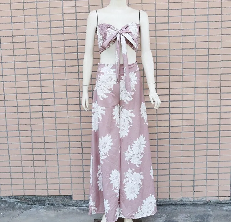 Conjunto Cropped Floral Calça Pantalona