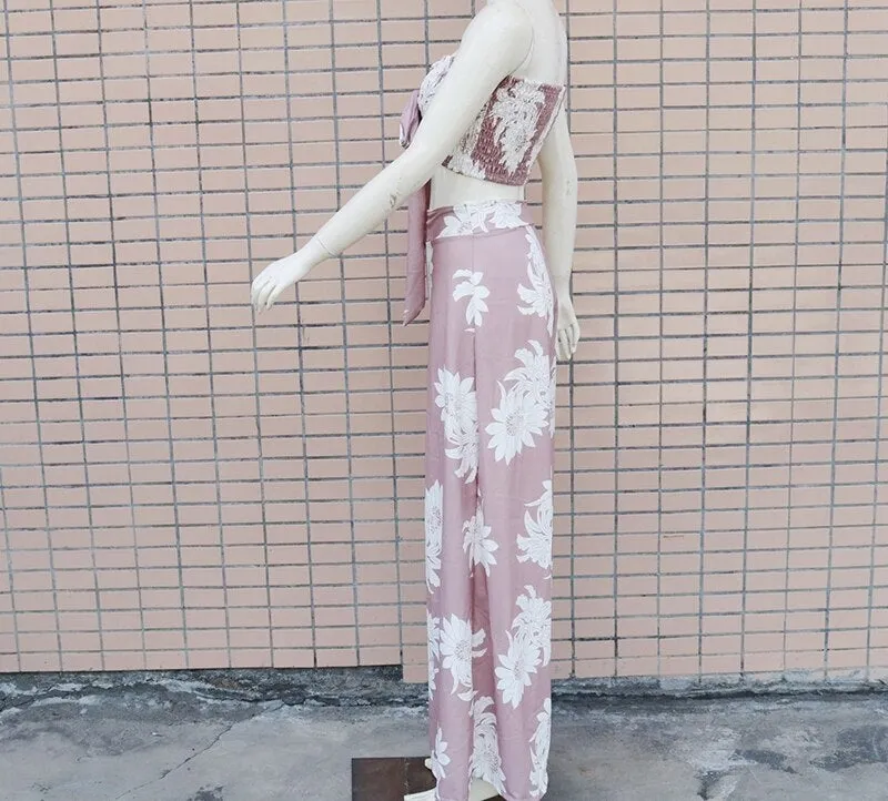 Conjunto Cropped Floral Calça Pantalona