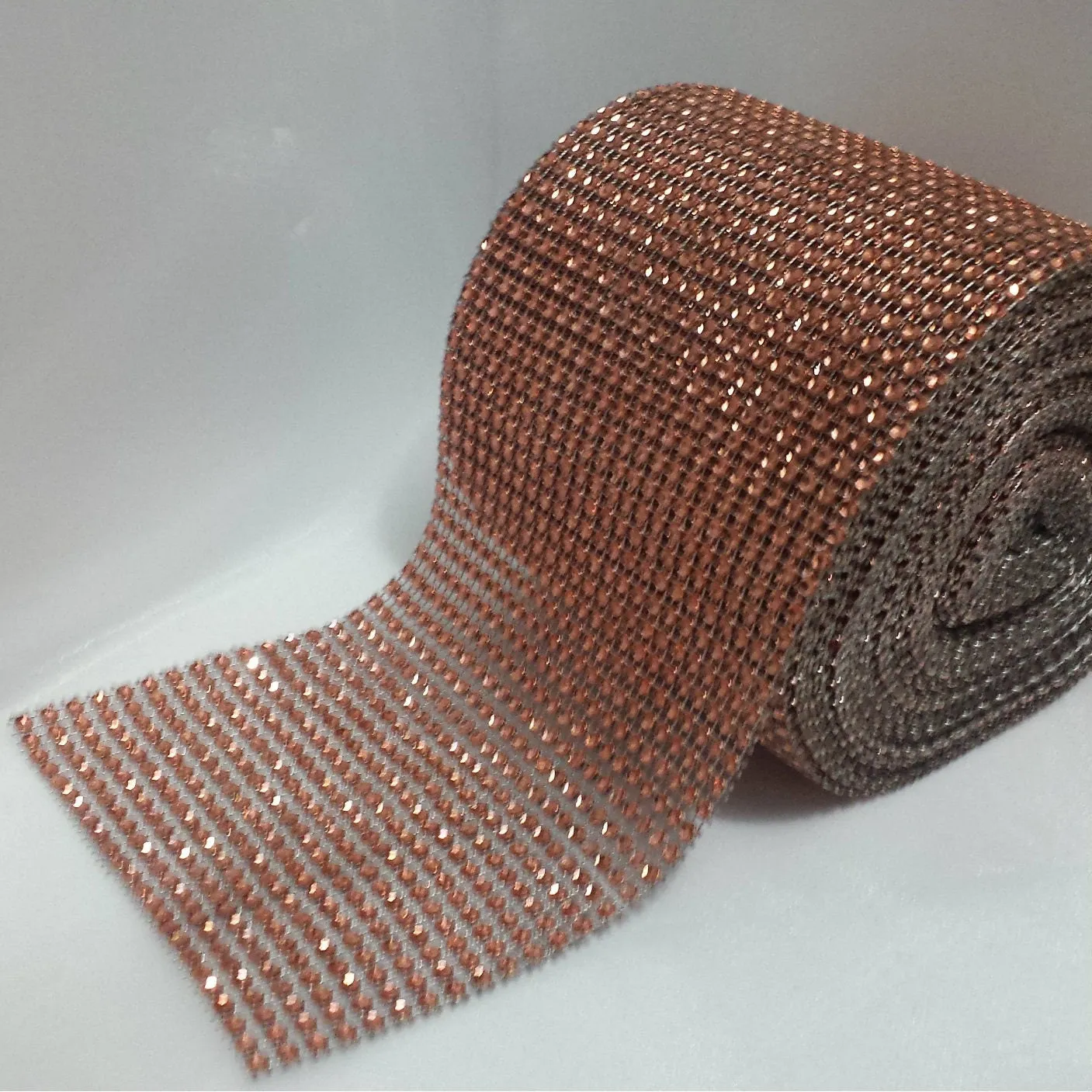 Copper Orange Diamante ribbon, Crystal effect cake trim, BUY 1 GET 1 FREE diamond mesh, bling mesh 1 Meter cake trim. by Crystal wedding uk