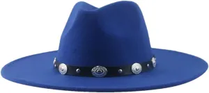 Fedoras Hats for Women Panama Wide Brim Big Size Belt Casual Formal Men Caps Sombreros Blue 56-58cm(Adults)