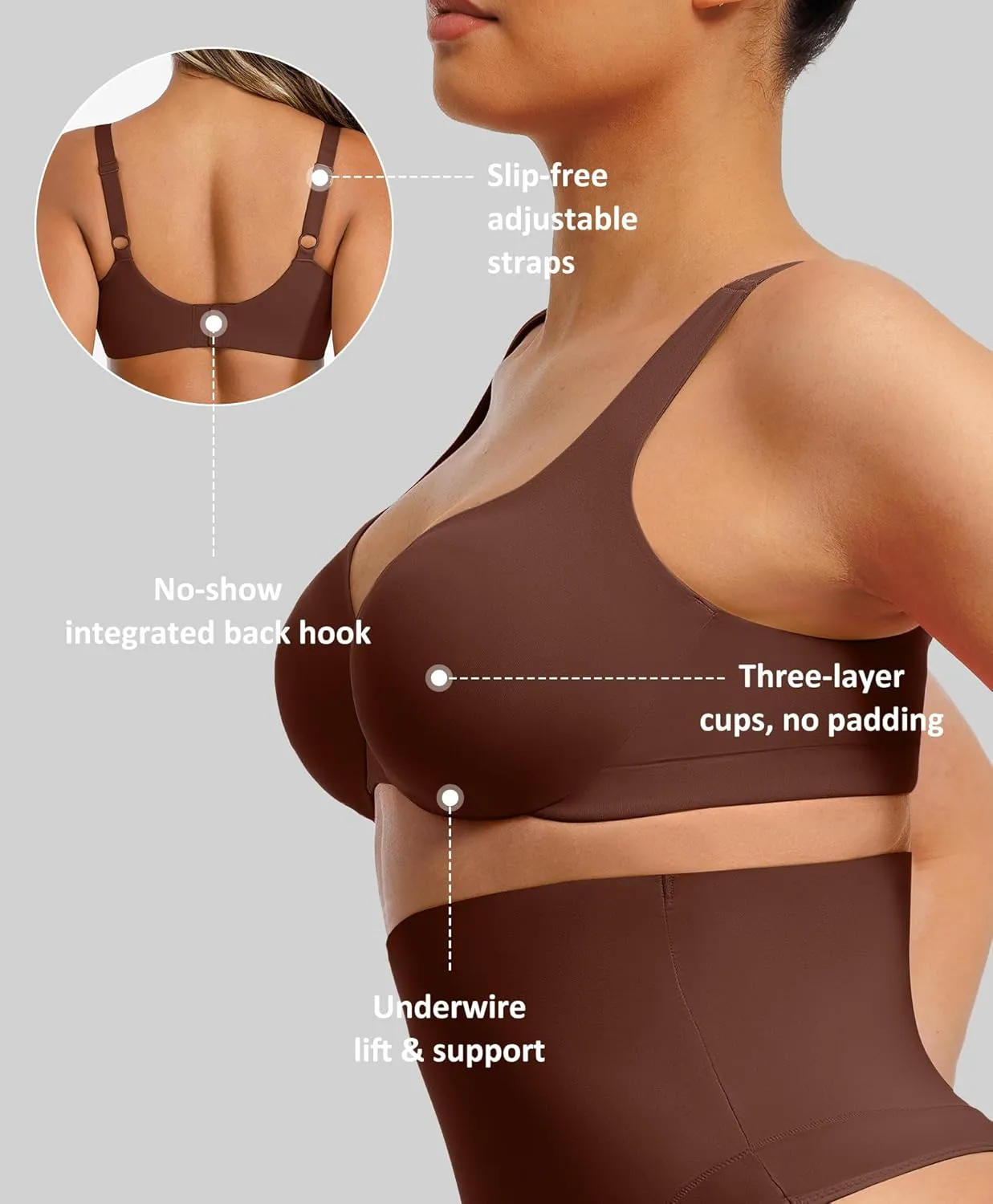 FeelinGirl Bras for Women Unlined No Padding Comfort Underwire Plus Size Full Coverage Seamless Plunge Everyday Bras