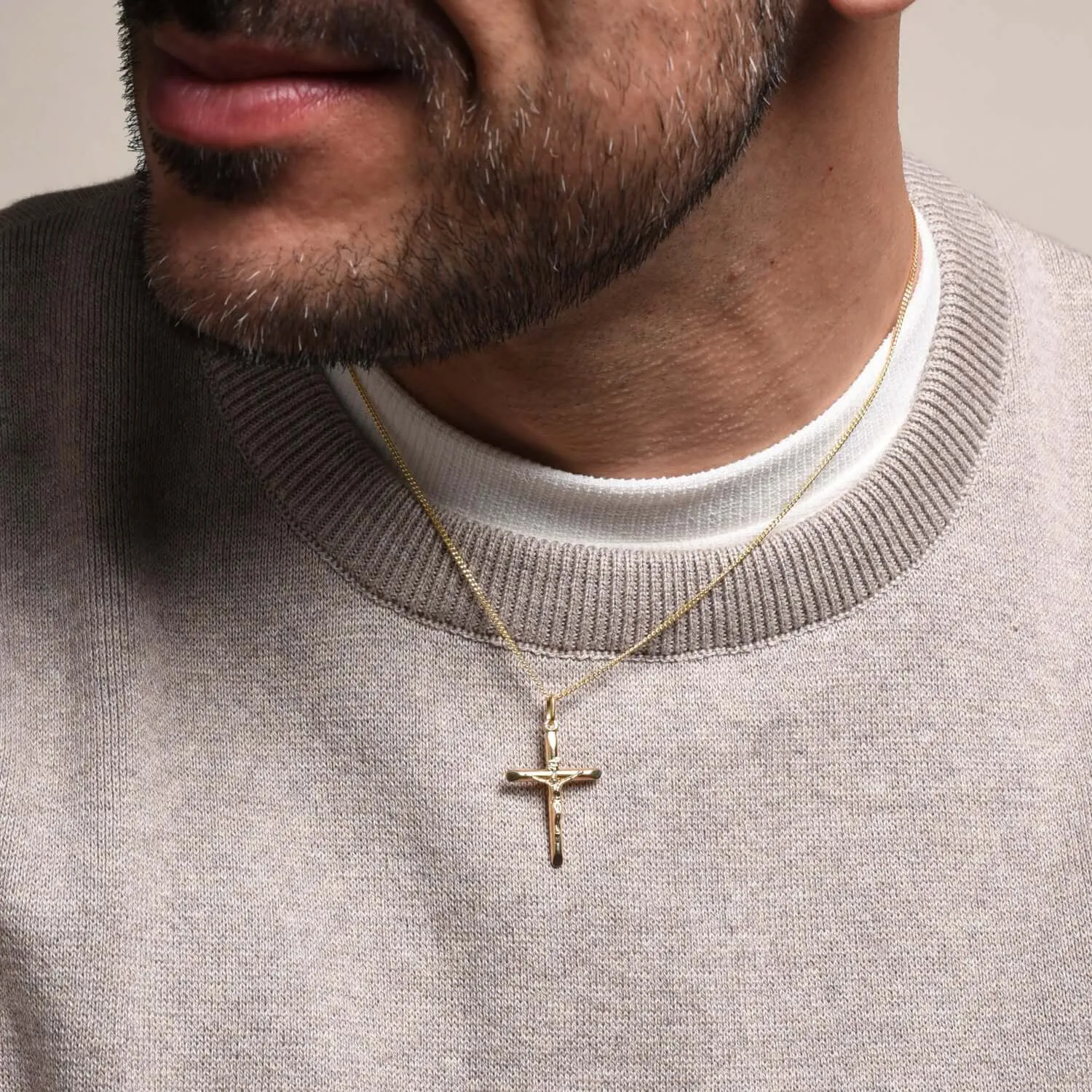 FLAT CRUCIFIX - PENDANT - GOLDEN SILVER