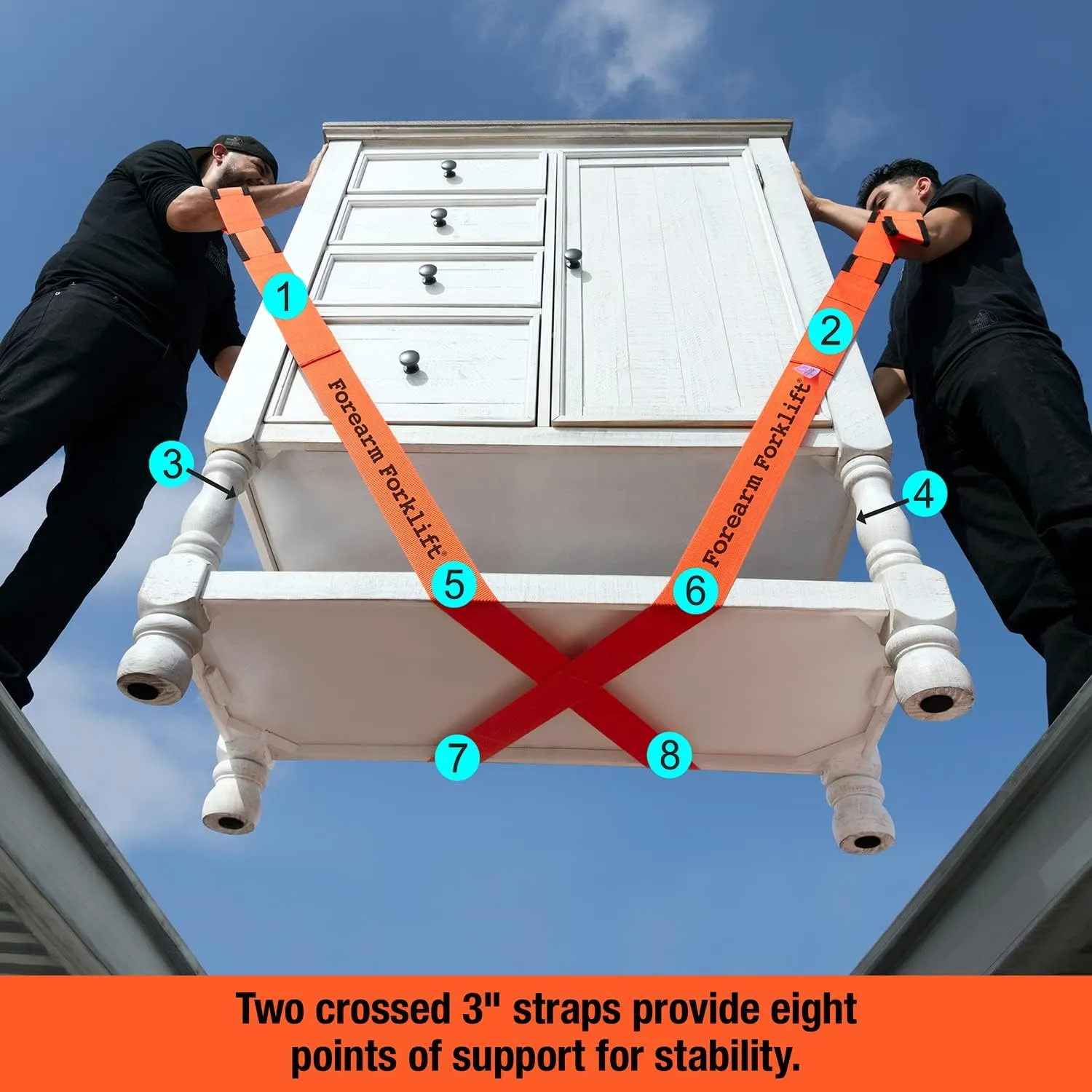 Forearm Forklift 2-Person Lifting and Moving Straps - Lift, Move and Carry Furniture, Appliances, Mattresses or Any Item up to 800 lbs. Safely and Easily Like a Pro, Orange