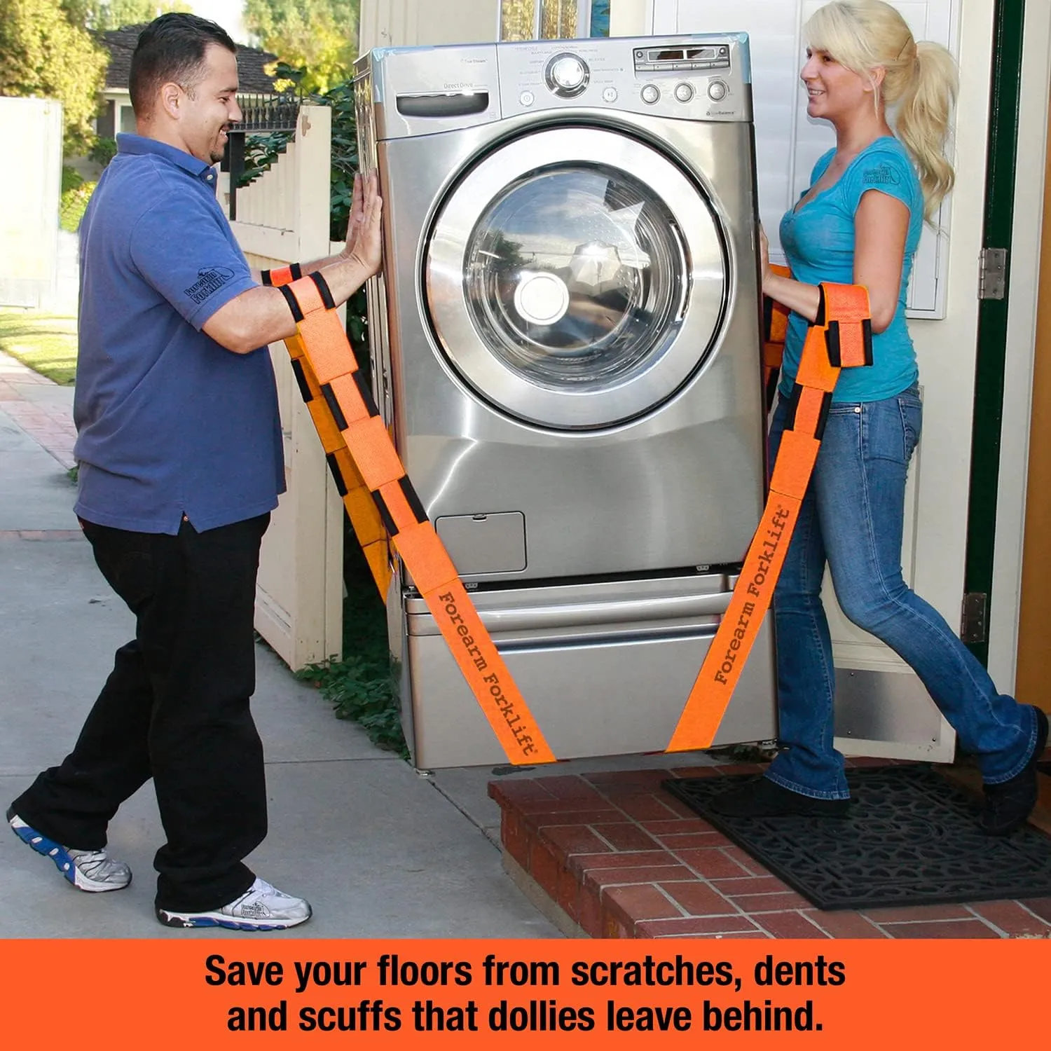 Forearm Forklift 2-Person Lifting and Moving Straps - Lift, Move and Carry Furniture, Appliances, Mattresses or Any Item up to 800 lbs. Safely and Easily Like a Pro, Orange