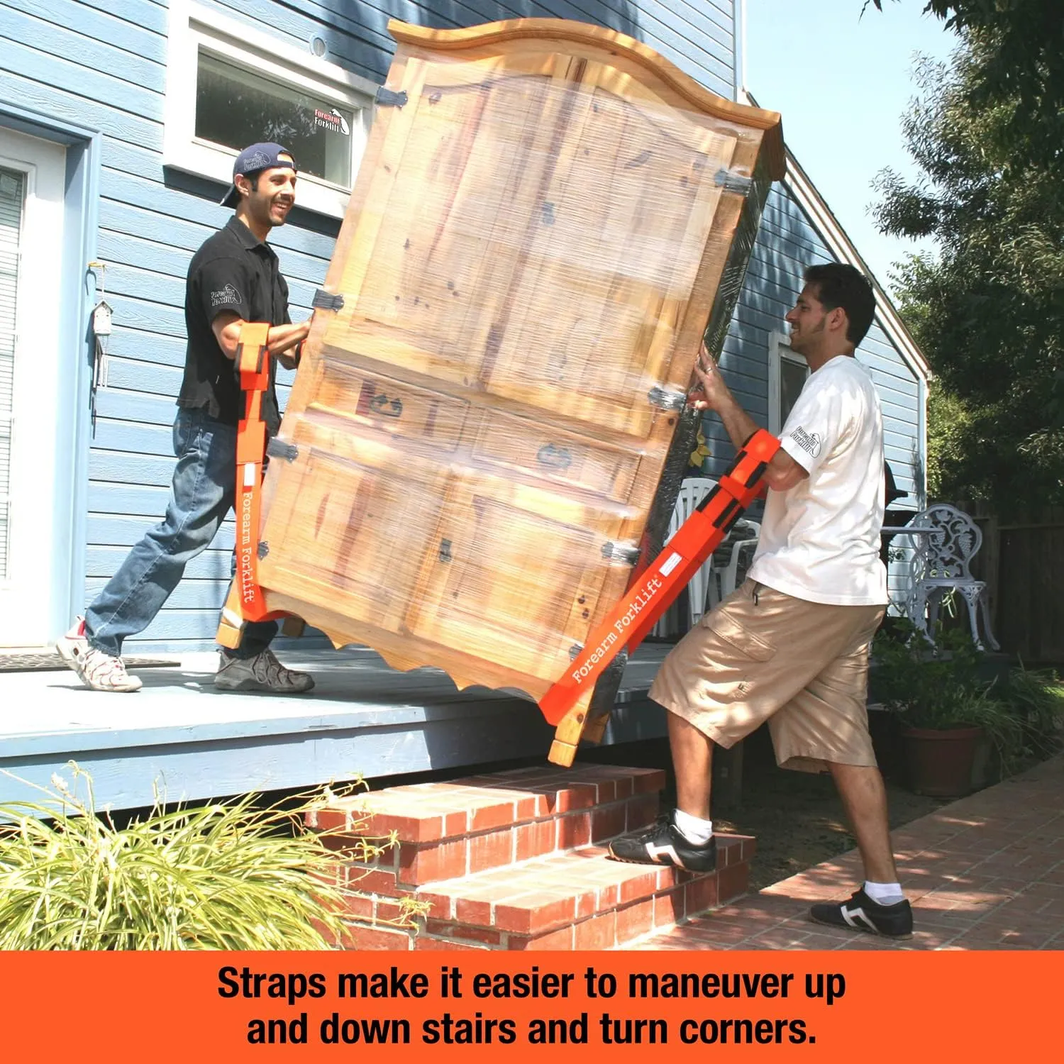 Forearm Forklift 2-Person Lifting and Moving Straps - Lift, Move and Carry Furniture, Appliances, Mattresses or Any Item up to 800 lbs. Safely and Easily Like a Pro, Orange