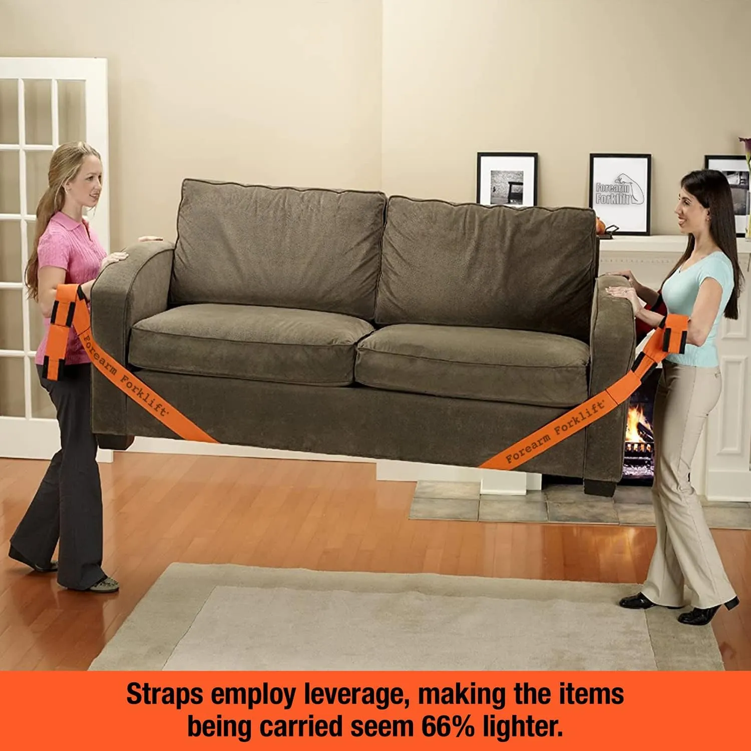 Forearm Forklift 2-Person Lifting and Moving Straps - Lift, Move and Carry Furniture, Appliances, Mattresses or Any Item up to 800 lbs. Safely and Easily Like a Pro, Orange