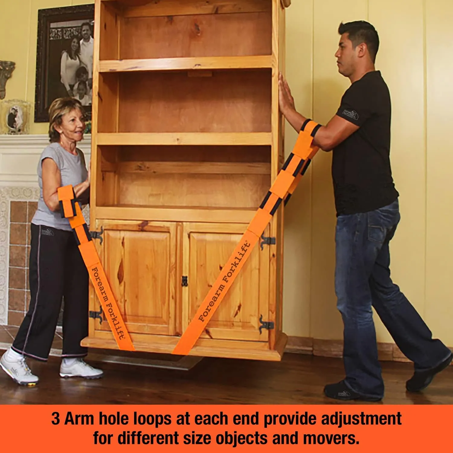 Forearm Forklift 2-Person Lifting and Moving Straps - Lift, Move and Carry Furniture, Appliances, Mattresses or Any Item up to 800 lbs. Safely and Easily Like a Pro, Orange