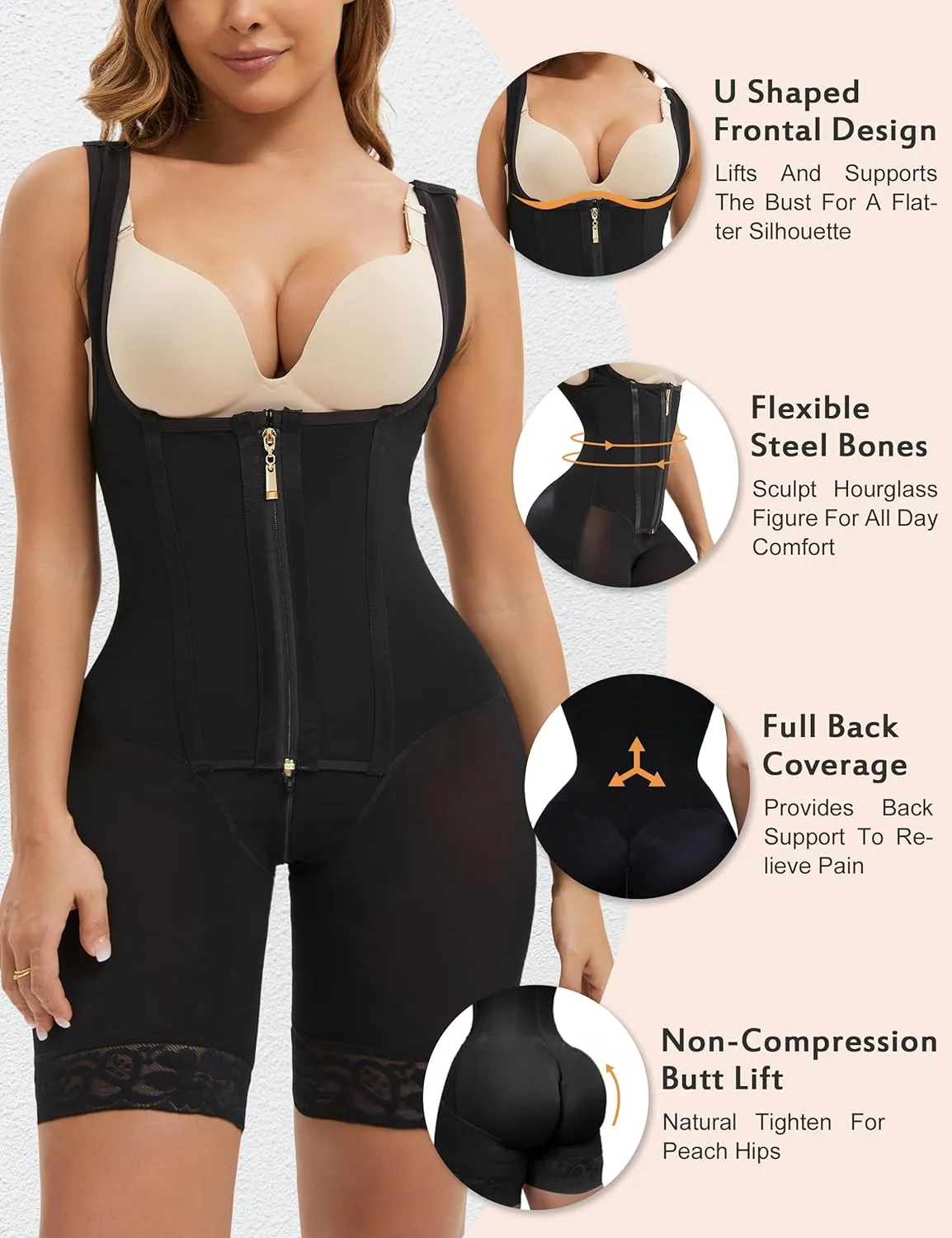 GainKee Fajas Colombianas Moldeadoras Shapewear for Women Tummy Control Body Shaper Butt Lifting Bodysuit Girdle