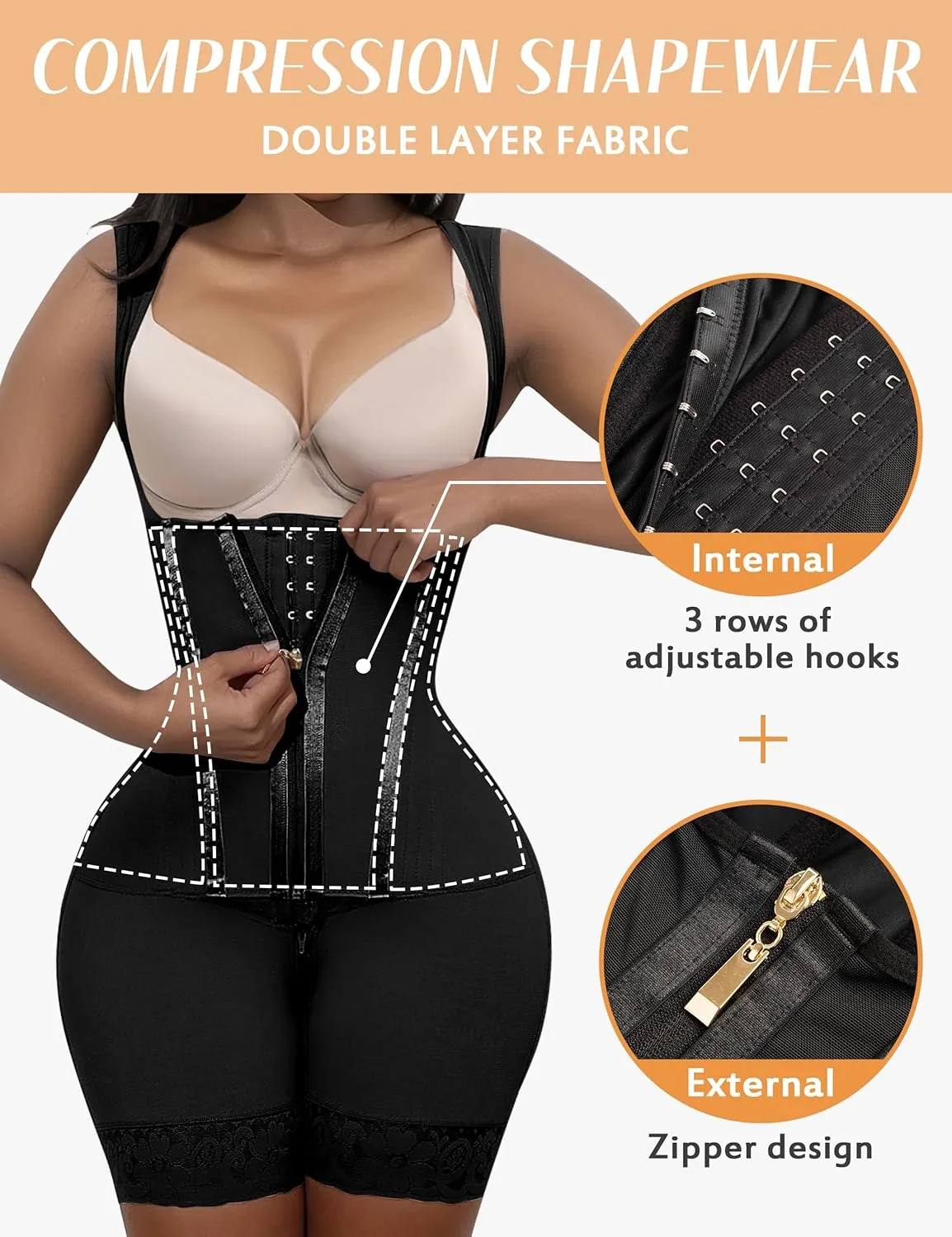 GainKee Fajas Colombianas Moldeadoras Shapewear for Women Tummy Control Body Shaper Butt Lifting Bodysuit Girdle